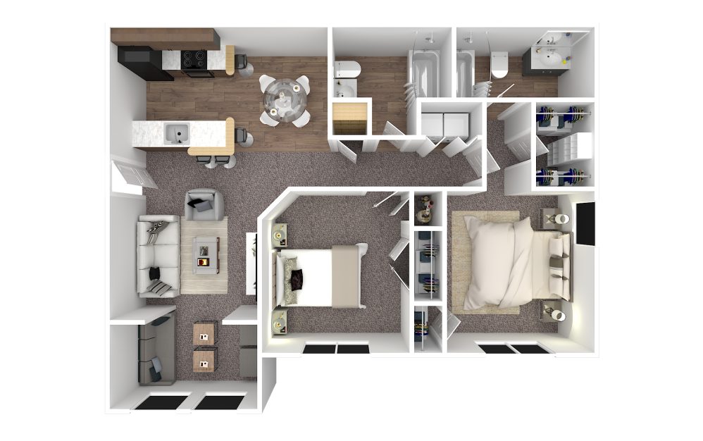 The Hampton - 2 bedroom floor plan layout with 2 bathrooms and 1082 square feet