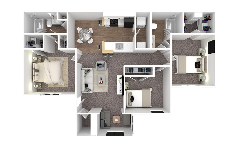 The Davenport - 3 bedroom floor plan layout with 2 bathrooms and 1308 square feet